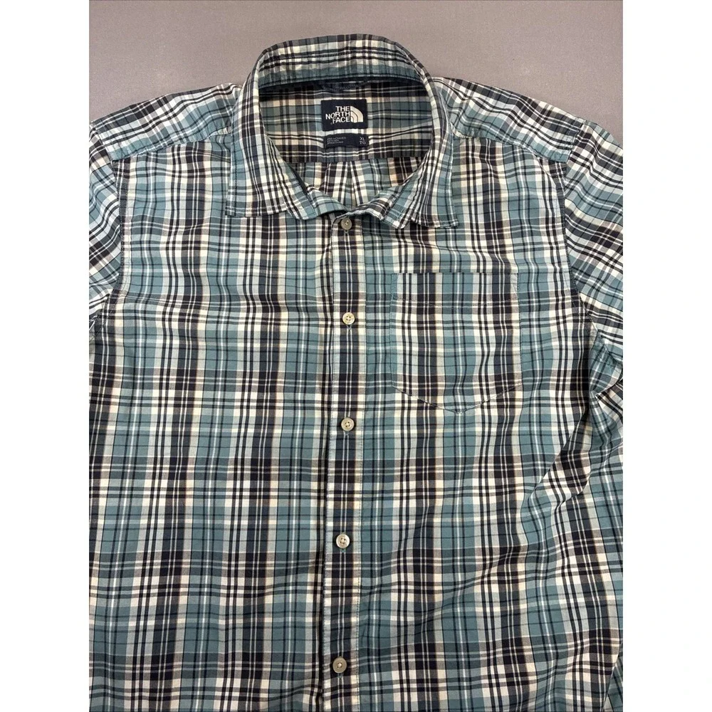 The North Face Mens Button Down Outdoor Shirt Short Sleeve Plaid Pocket Size XL